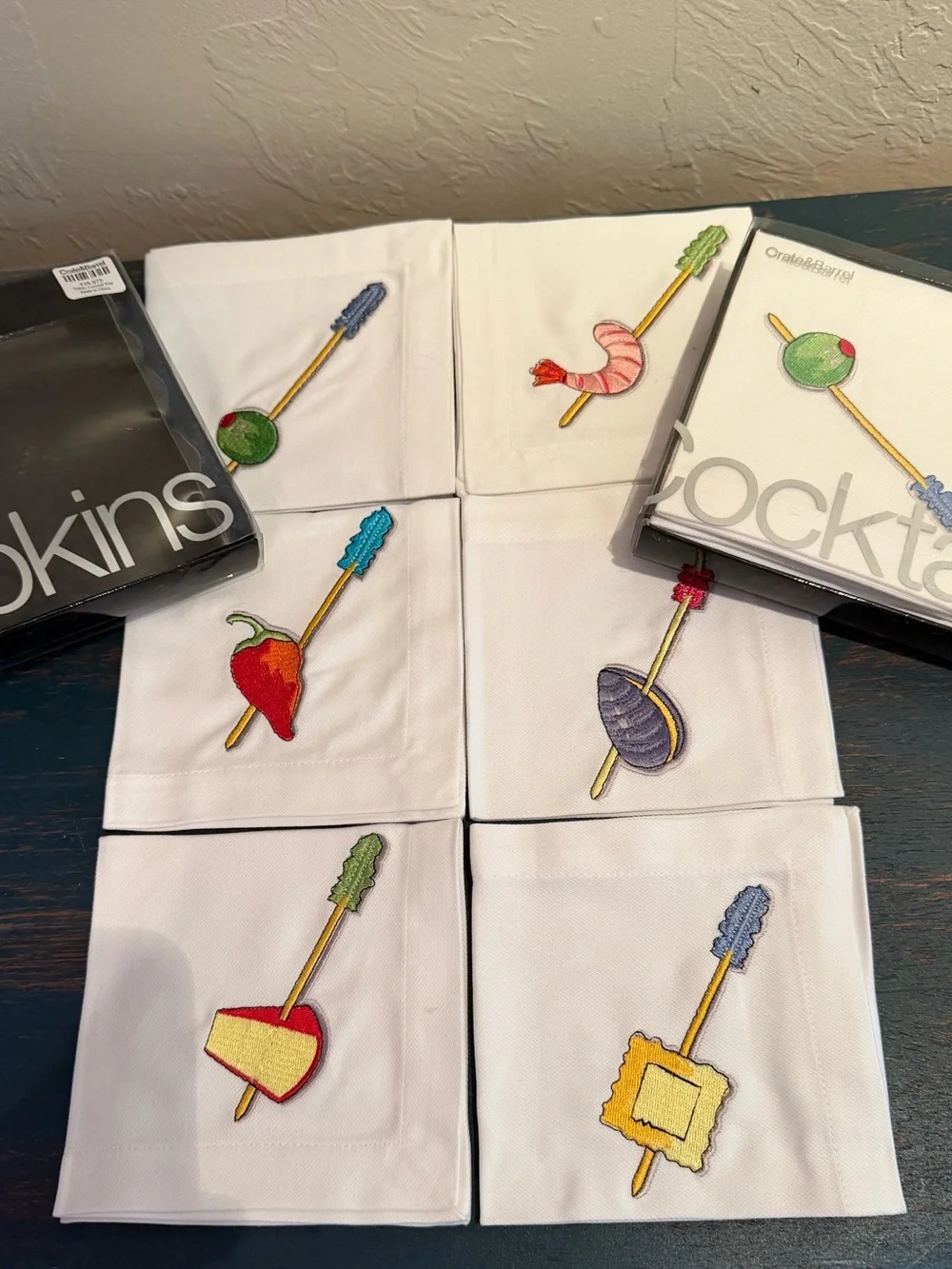 2 Boxes VTG Crate & Barrel Tidbits Cocktail Napkins NIB Set 12 Nancy Green MCM